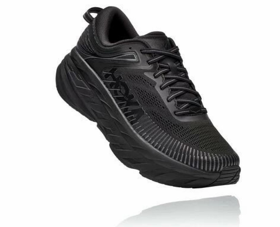 * Hoka One One Bondi 7 Wide 2E Black Marathon Running Shoes 1110530-Bblc | Hoka One One